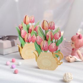 1pc 3D Tulip Flower Greeting Card; Birthday Blessing Creative Handmade Paper Carving Ornament Greeting Card For Mom; Message Blessing Card; Best